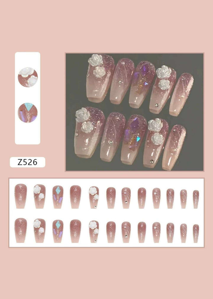 3D Ombre White Pearl Rose Acrylic Nails-2-PM-FN-60016-Pablo-Mode