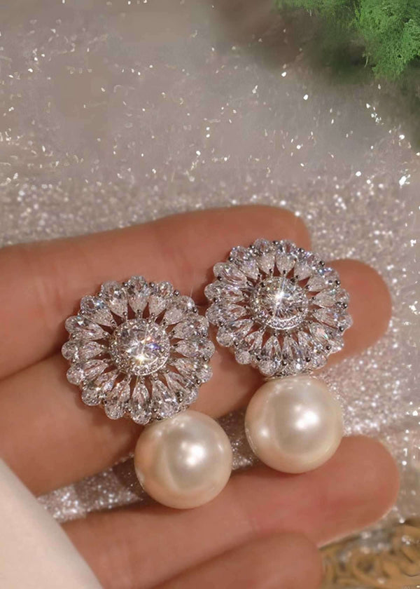 Dazzling Diamond Zircon Pearl Earrings-PM-ER-51014-Pablo-Mode