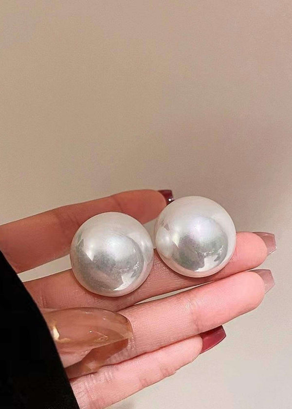 Classic-white-Large Pearl Stud Earrings-PM-ER-51020-Pablo-Mode