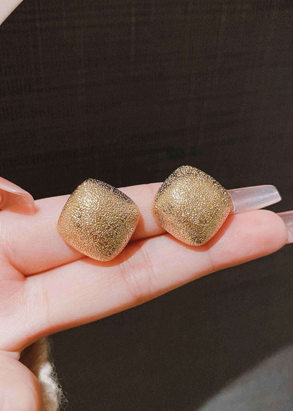 gold plated frosted square stud earrings-PM-ER-51032-Pablo-Mode