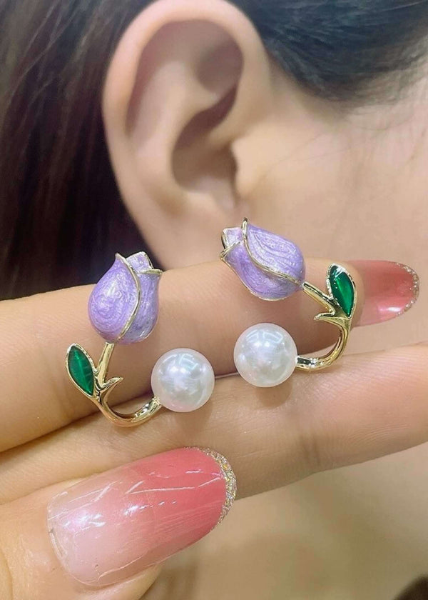 Korean pop tulip pearl stud earrings-PM-ER-51036-Pablo-Mode