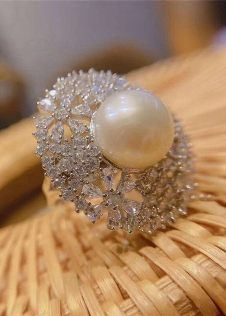 Pearl CZ Flower Open Statement Ring-PM-R52021-Pablo-Mode (2)