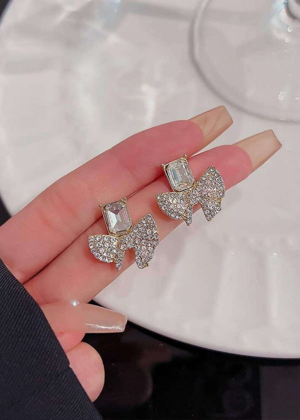 Crystal Bow Stud Earrings-PM-ER-51018-Pablo Mode