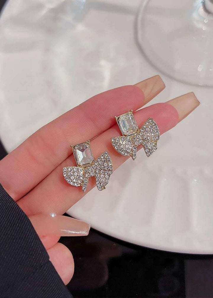 Crystal Bow Stud Earrings-PM-ER-51018-Pablo Mode
