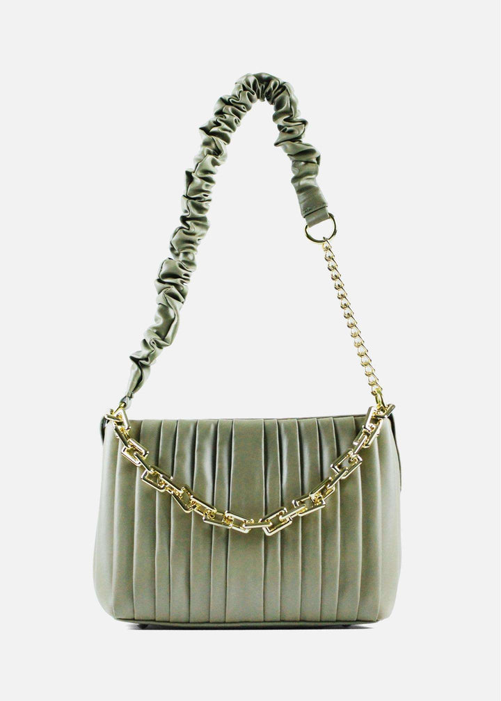 Pleated Dark Khaki-Green Shoulder Bag-(1)PMBG-241103-2-PbPgc-Pablo Mode