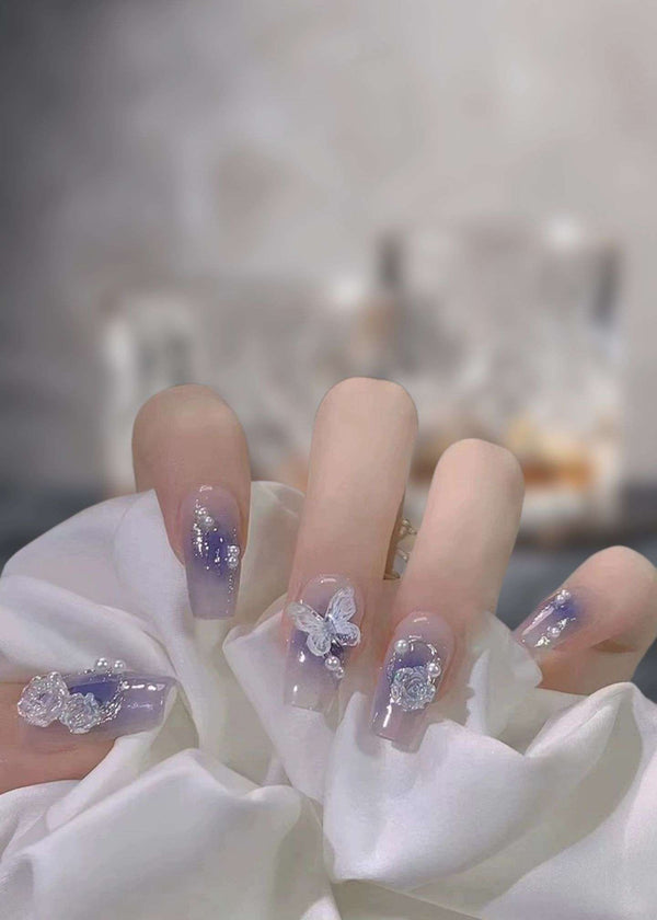 3D Halo Aurora Butterfly Pearlescent Blossom Press-On Nails PK - 24pcs-PM-FN-60013-Pablo-Mode