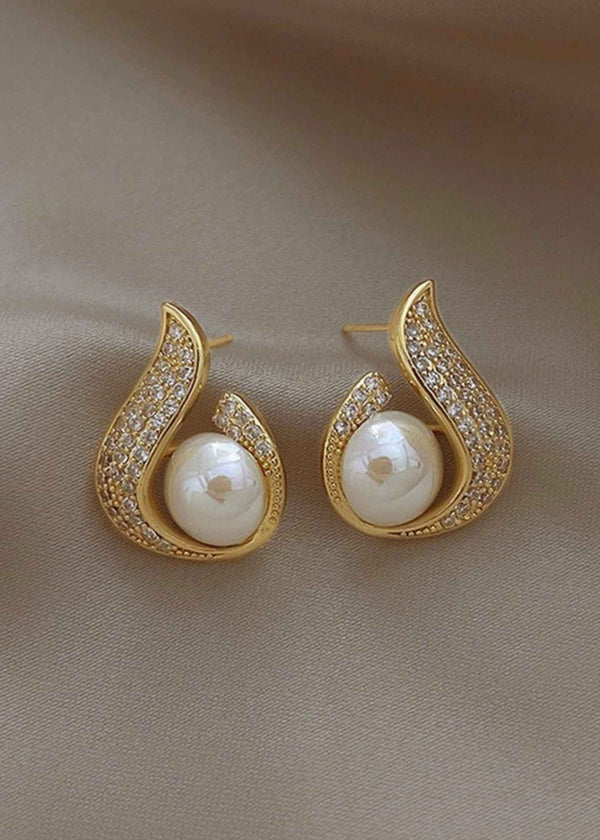 Waterdrop Pearl Rhinestone Earrings-PM-ER-51019-Pablo-Mode