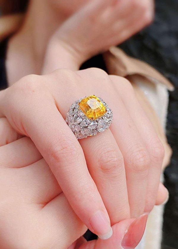 Royal Yellow CZ Sterling Silver Cushion Ring