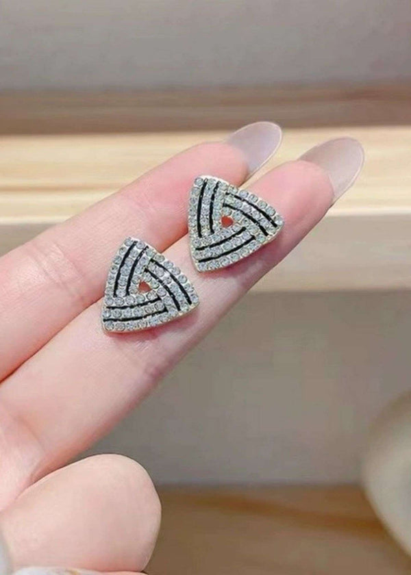 Black Stripe Triangle R-stone studs-PM-ER-51033-Pablo-Mode