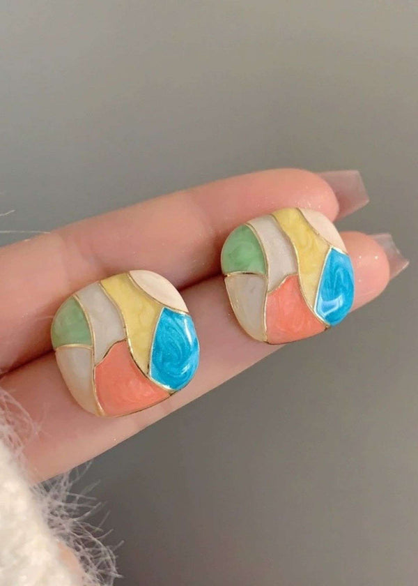 candy color irregular enamel stud earrings-PM-ER-51035-Pablo-Mode