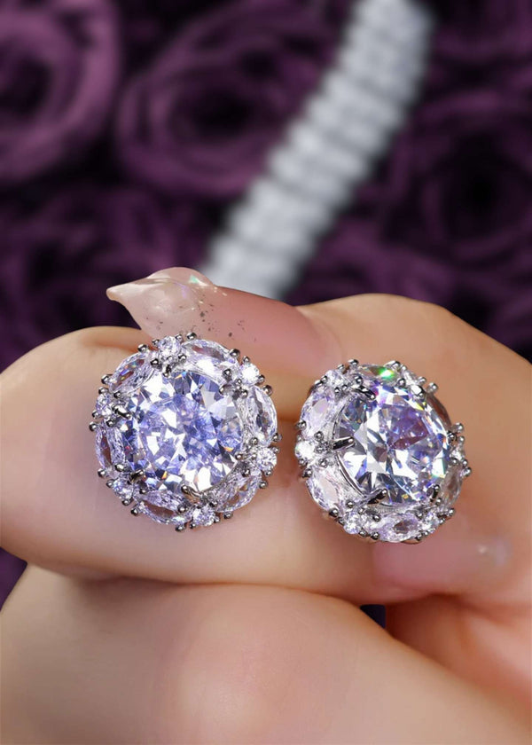 silver cubic zirconia halo stud earrings-PM-ER-51031-Pablo-Mode